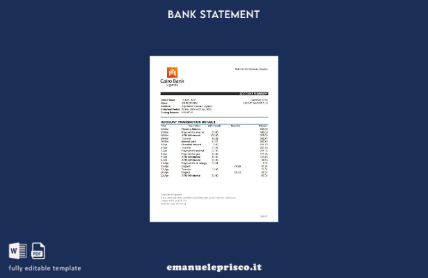 modello Excel di estratto conto bancario Uganda Cairo in stile verificato